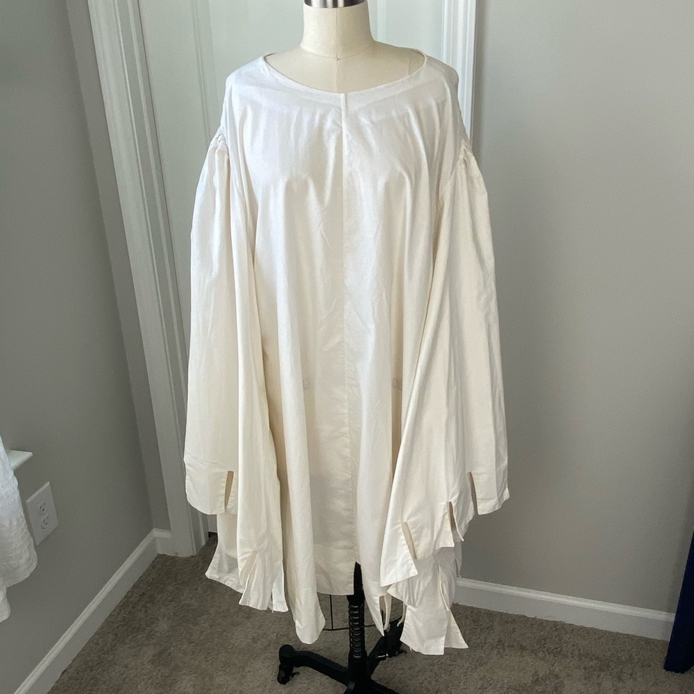 Cotton Medieval Tunic Houppelande with Square Dags in Parchment White, Size XXL